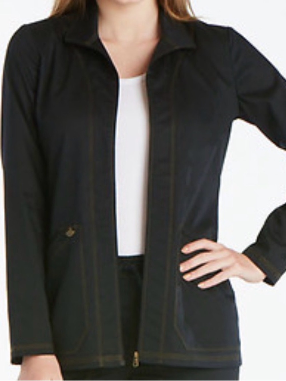 DICKIES M Essence Black Zip-Front Long Work Jacket/Scrubs